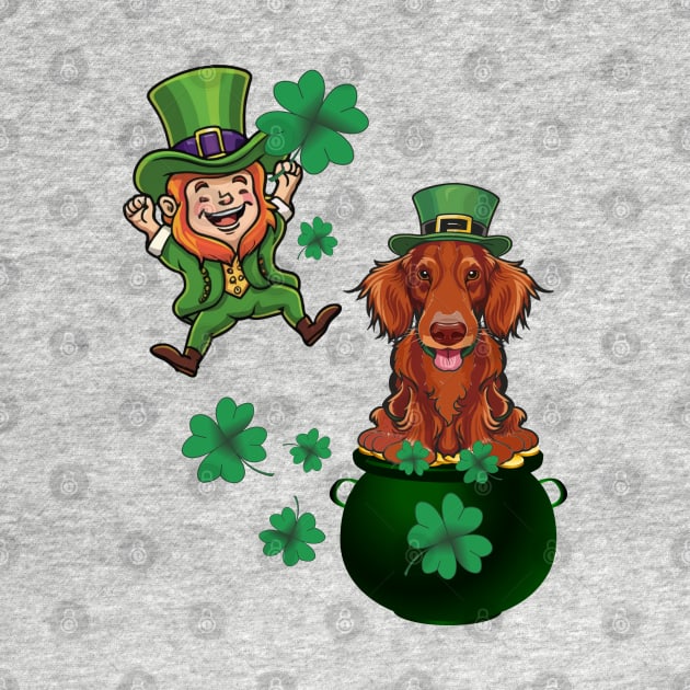 St Patricks Day Leprechaun & Irish Setter Lucky Shamrocks by tamdevo1